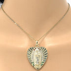 Gold Layered Religious Pendant, Heart and Guadalupe