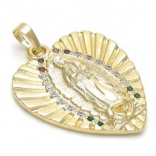 Gold Layered Religious Pendant, Heart and Guadalupe