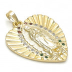 Gold Layered Religious Pendant, Heart and Guadalupe