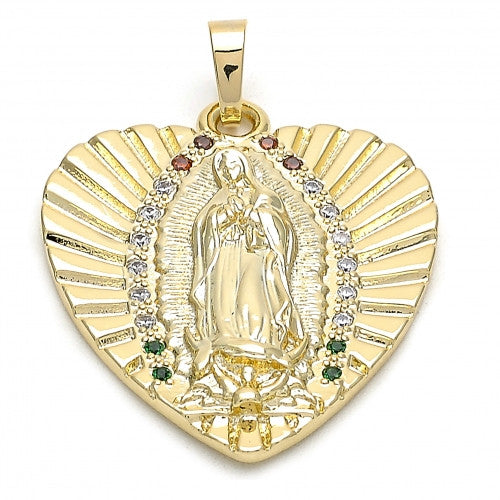 Gold Layered Religious Pendant, Heart and Guadalupe