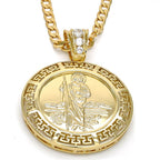Gold Layered  Religious Pendant, San Judas and Greek Key