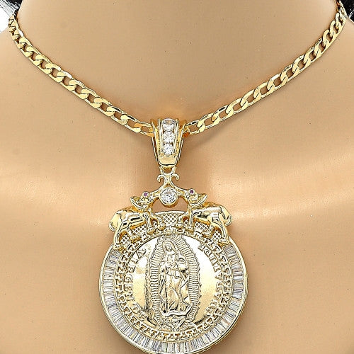 Gold Layered  Religious Pendant, Guadalupe and Elephant