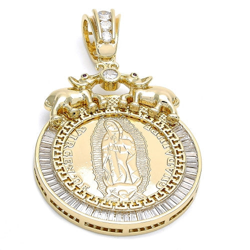 Gold Layered  Religious Pendant, Guadalupe and Elephant