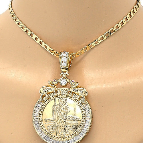 Gold Layered  Religious Pendant, San Judas and Elephant