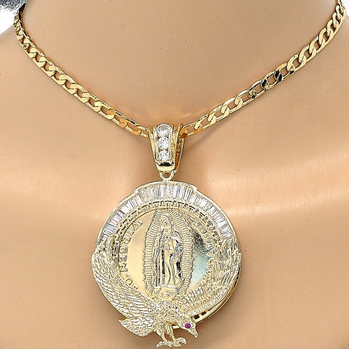Gold Layered Religious Pendant, Guadalupe and Eagle