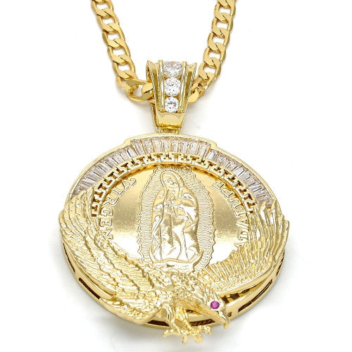 Gold Layered Religious Pendant, Guadalupe and Eagle