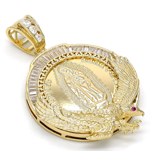 Gold Layered Religious Pendant, Guadalupe and Eagle