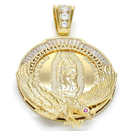 Gold Layered Religious Pendant, Guadalupe and Eagle