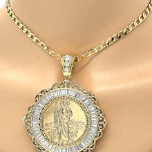 Gold Layered  Religious Pendant, San Judas and Greek Key