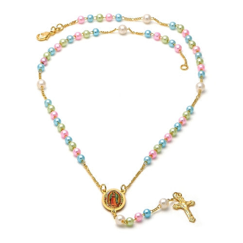 Gold Layered  Thin Rosary, Guadalupe and Cross