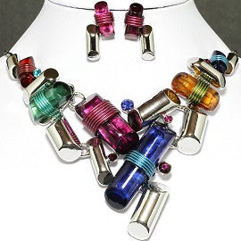 Necklace Earrings Set Lines Multi Color