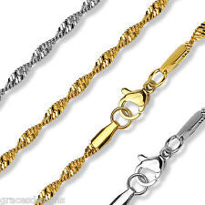 Stainless Steel 316L Gold & Silver Plated Twisted Singapore Chain Necklace