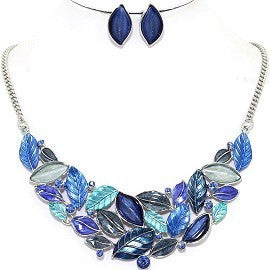 Necklace Earring Set Leaf Leaves Blue
