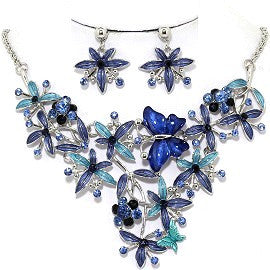 Necklace Earring Set Flower Butterfly