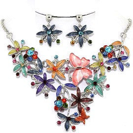 Necklace Earring Set Flower Butterfly