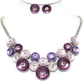 Circle Crystal Cube Necklace Earring Set