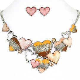 Necklace Earring Set Bunch Hearts