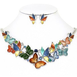 Butterfly Rhinestone Necklace Earring Set