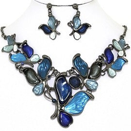Necklace Earring Set Butterfly Gray Blue