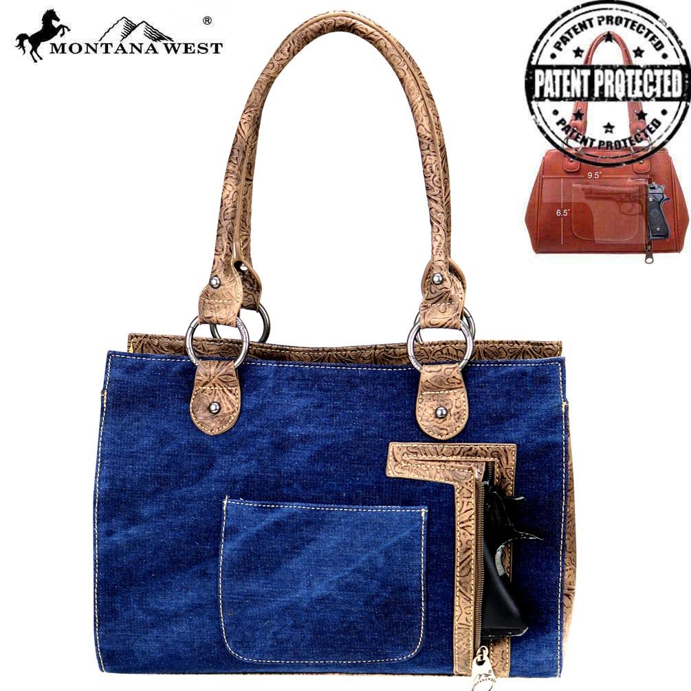 Montana West Concho Denim Collection Concealed Carry Satchel Bag
