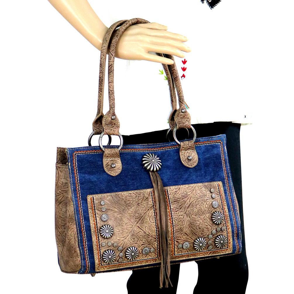 Montana West Concho Denim Collection Concealed Carry Satchel Bag