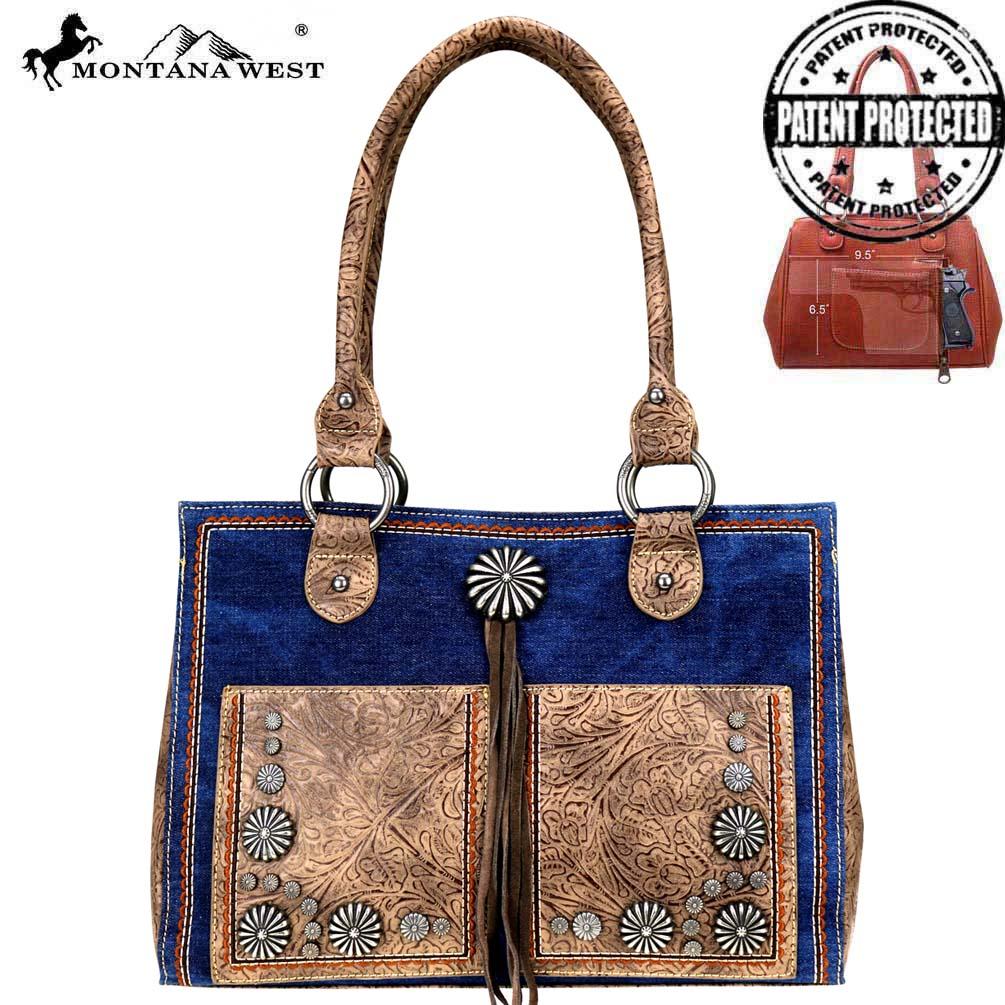 Montana West Concho Denim Collection Concealed Carry Satchel Bag