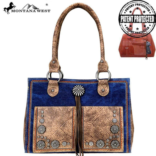 Montana West Concho Denim Collection Concealed Carry Satchel Bag