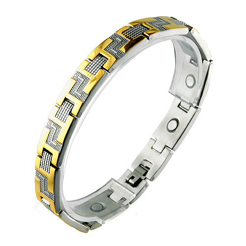 Stainless Steel with Gold PVD and Steel Magnetic Link Bracelet