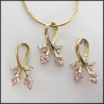 Pink Ribbon Pendant, earring and Necklace Set