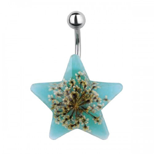 Shape Belly Ring with Dried Floral Burst
