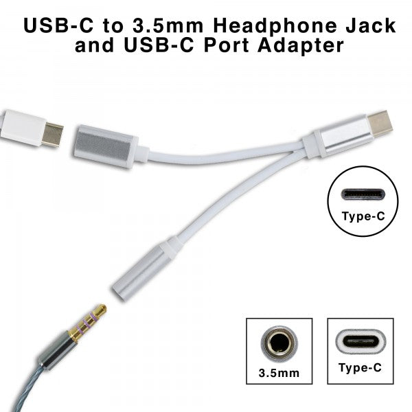 Type-C to 3.5mm Headphone Jack and Type-C Port Adapter