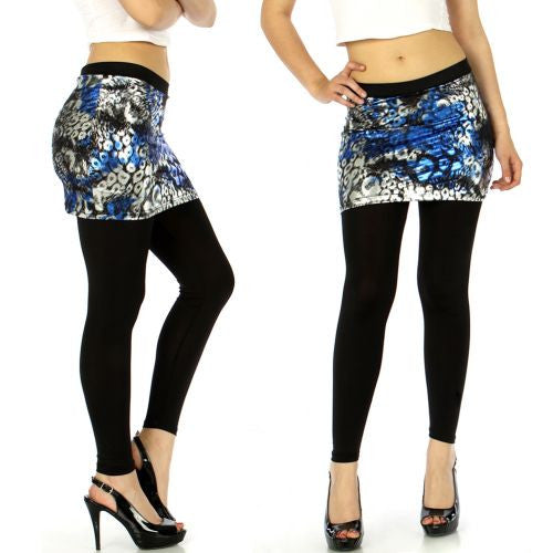 Skirt foiled leggings leopard Blue